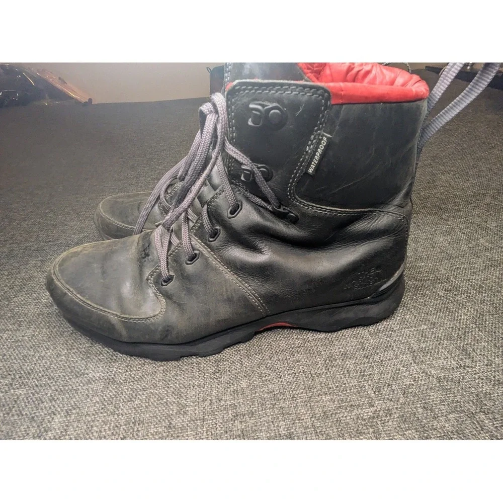 North Face Boots Primaloft Waterproof Insulated Black Red Men US 14 Hiking Shoes